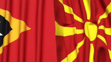 Gerçekçi kumaş dokusuna sahip Doğu TiMOR ve MACEDONIA bayrakları