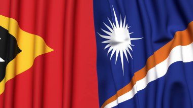 Doğu TiMOR ve Marshall Adaları bayrakları gerçekçi kumaş dokusuna sahiptir.