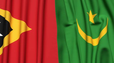 Gerçek kumaş dokusuna sahip Doğu TiMOR ve MAURITANIA bayrakları
