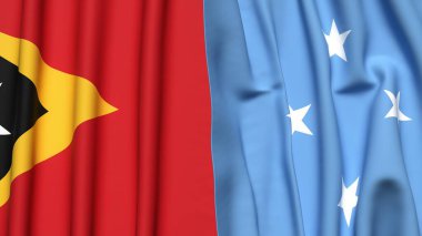 Doğu Timor ve MICRONEA bayrakları gerçekçi kumaş dokusuna sahip