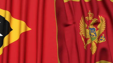 Doğu Timor ve MonteneGRO bayrakları gerçekçi kumaş dokusuyla