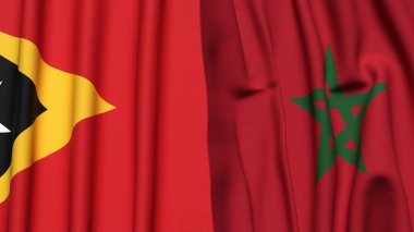 Doğu TiMOR ve MoroCCO bayrakları gerçekçi kumaş dokusuyla