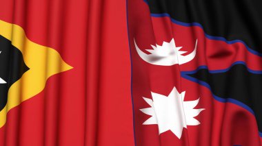 Doğu TiMOR ve NEPAL bayrakları gerçekçi kumaş dokusuna sahip
