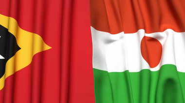 Doğu Timor ve Nijer bayrakları gerçekçi kumaş desenli.