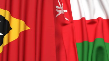 Doğu TiMOR bayrakları ve gerçekçi kumaş dokusuna sahip OMAN
