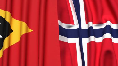 Gerçekçi kumaş dokusuna sahip Doğu TiMOR ve NORway bayrakları