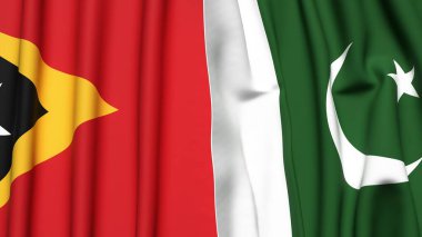 Doğu TiMOR ve PAKISTAN bayrakları gerçekçi kumaş dokusuna sahip