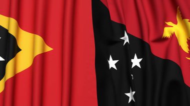 Doğu Timor ve PAPUA Yeni Guinea bayrakları gerçekçi kumaş dokusuyla