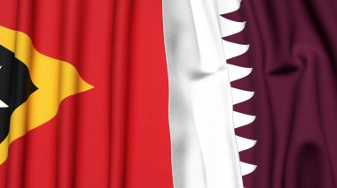 Doğu Timor ve Katar 'ın gerçekçi kumaş dokusuna sahip bayrakları