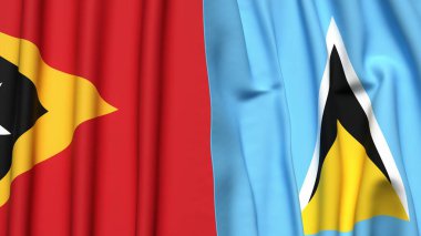 Doğu Timor 'un bayrakları ve gerçekçi kumaşlı Aziz LUCIA.