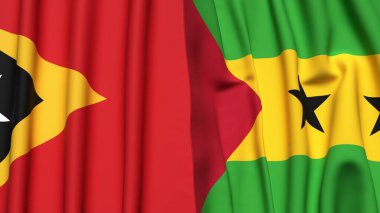 Bayraklar Doğu Timor ve SAO TOME Gerçekçi kumaş desenli