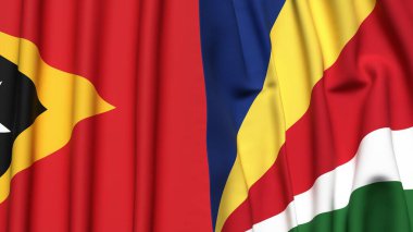 Doğu Timor bayrakları ve gerçekçi kumaş dokusuna sahip SEYCHELLES