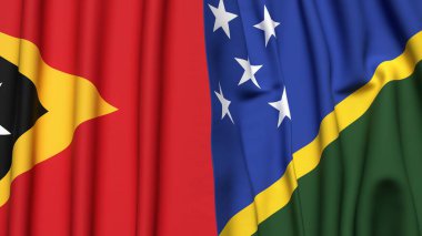 Doğu TiMOR ve SOLOMON Adaları bayrakları gerçekçi kumaş dokusuyla