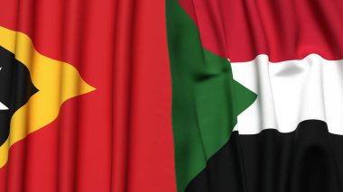 Gerçek kumaş dokusuna sahip Doğu Timor ve Sudan bayrakları