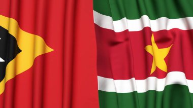 Gerçek kumaş dokusuna sahip Doğu TiMOR ve SURINAME bayrakları