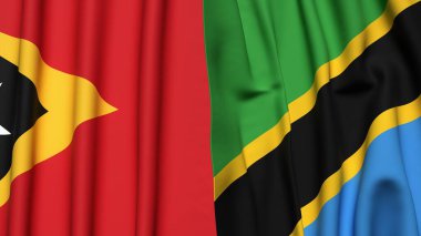 Doğu Timor ve TANZANIA 'nın gerçekçi kumaş dokusuyla bayrakları