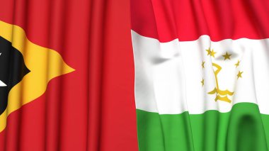 Doğu Timor ve TAJIKISTAN bayrakları gerçekçi kumaş dokusuna sahip