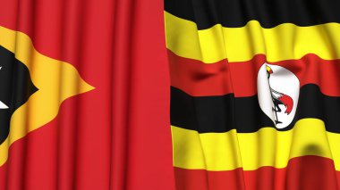 Doğu Timor ve UGANDA 'nın gerçekçi kumaş dokusuna sahip bayrakları