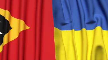 Doğu Timor ve UKRAINE 'ın gerçekçi kumaş dokusuna sahip bayrakları