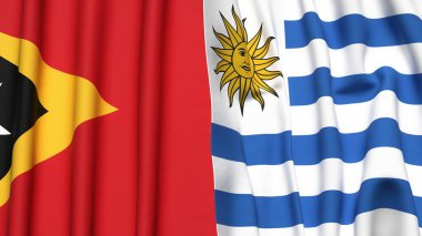 Doğu TiMOR ve Uruguay 'ın gerçekçi kumaş dokusuna sahip bayrakları
