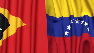 Doğu Timor ve Venezuela 'nın gerçekçi kumaş dokusuna sahip bayrakları
