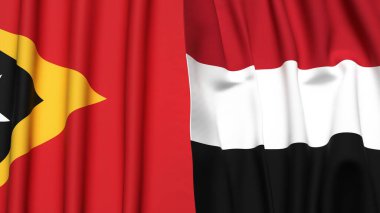 Gerçek kumaş dokusuna sahip Doğu Timor ve YEmen bayrakları
