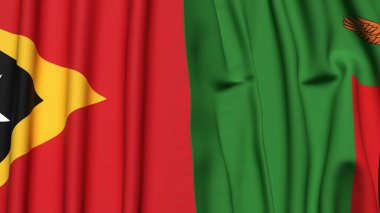 Doğu Timor ve ZAMBIA 'nın gerçekçi kumaş dokusuna sahip bayrakları