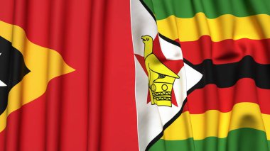 Doğu TiMOR ve ZIMBABWE bayrakları gerçekçi kumaş dokusuyla