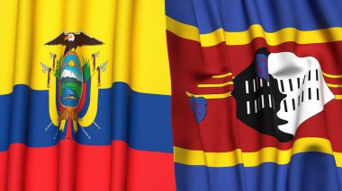 Ekvador ve Eswatini bayrakları gerçekçi kumaş desenli.