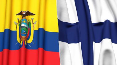 Ekvador ve FINLAND bayrakları gerçekçi kumaş dokusuyla