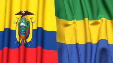 Gerçekçi kumaş dokusuna sahip Ekvador ve GABON bayrakları