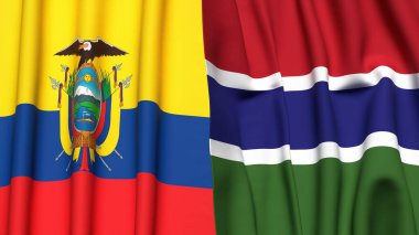 Ekvador ve GAMBIA bayrakları gerçekçi kumaş dokusuna sahip