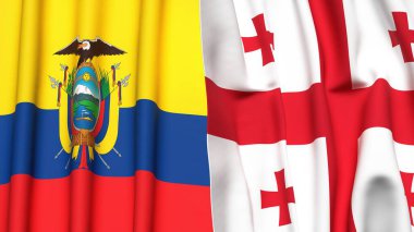 Gerçek kumaş desenli Ekvador ve GEORGIA bayrakları