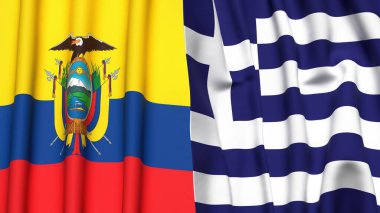 Gerçekçi kumaş dokusuna sahip Ekvador ve GREECE bayrakları