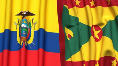 Gerçekçi kumaşlı Ekvador ve GRENADA bayrakları