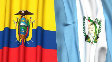 Gerçekçi kumaş dokusuna sahip Ekvador ve Guatemala bayrakları