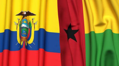 Ekvador ve Guinea-BISSAU bayrakları gerçekçi kumaş dokusuyla