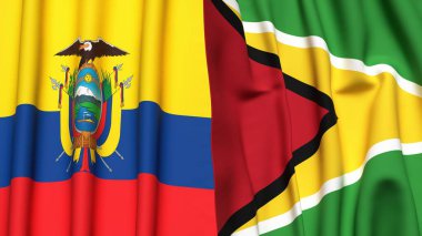 Gerçekçi kumaş dokusuna sahip Ekvador ve GUYANA bayrakları