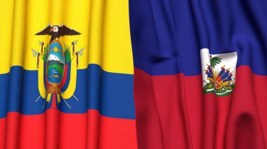 Gerçek kumaş dokusuna sahip Ekvador ve HAITI bayrakları