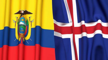 Ekvador ve ICELAND bayrakları gerçekçi kumaş dokusuyla