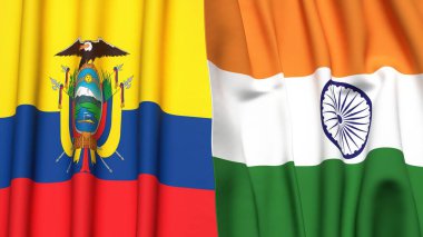 Ekvador ve Hindistanın gerçekçi kumaş dokusuna sahip bayrakları