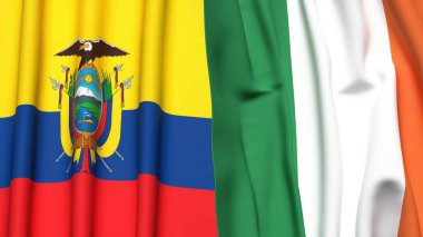 Gerçekçi kumaş dokusuna sahip Ekvador ve IRELAND bayrakları