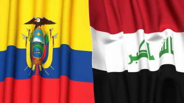 Gerçekçi kumaş dokusuna sahip Ekvador ve IRAQ bayrakları