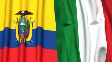Ekvador ve İtalyan bayrakları gerçekçi kumaş dokusuyla