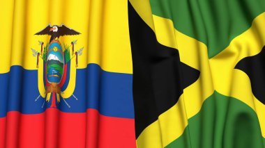 Gerçekçi kumaş desenli Ekvador ve JAMAICA bayrakları