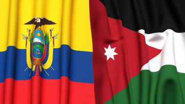 Gerçekçi kumaş dokusuna sahip Ekvador ve JORDAN bayrakları