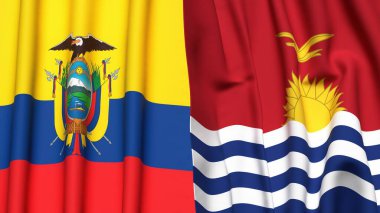 Gerçekçi kumaş dokusuna sahip Ekvador ve KIRIBATI bayrakları