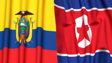 Ekvador ve Kore 'nin bayrakları gerçekçi kumaş dokusuna sahip.