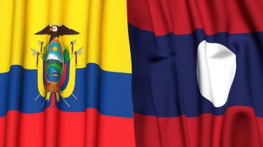 Gerçek kumaş dokusuna sahip Ekvador ve LAOS bayrakları