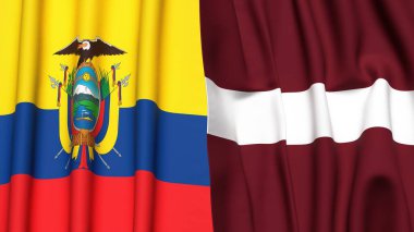 Gerçek kumaş dokusuna sahip Ekvador ve LATVIA bayrakları